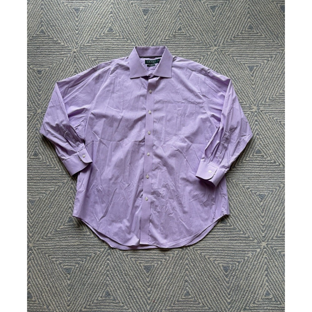 Lauren Ralph Classic Fit‎ Long Sleeve Button Shirt - Purple/White - 17.5 32/33